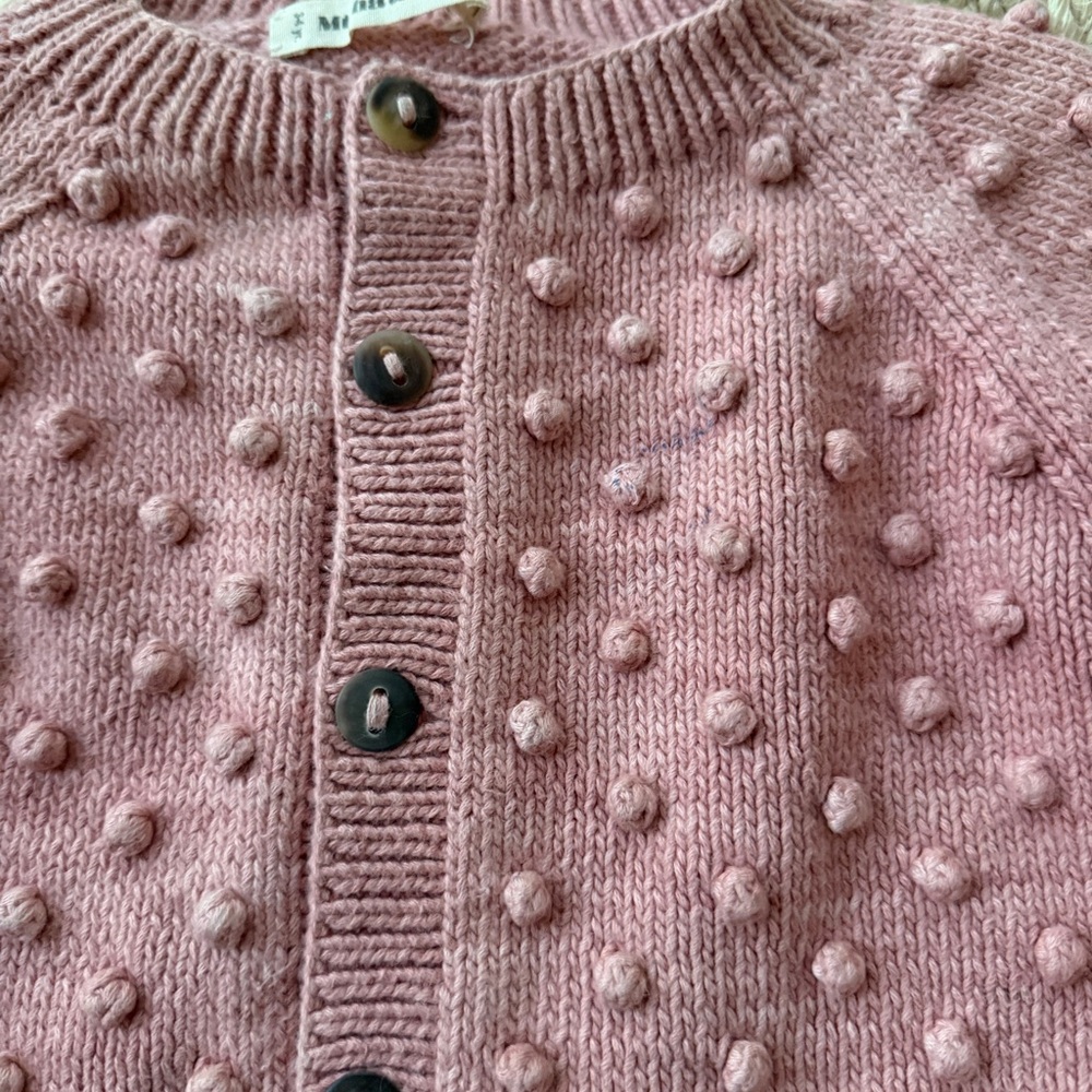 Misha and Puff Girls' Pink Popcorn Cardigan Sweater- 3-4Y - Picture 5 of 6